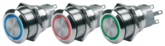 PUSH BUT SW ON/OF RING ILLUM 24V RED/DSP