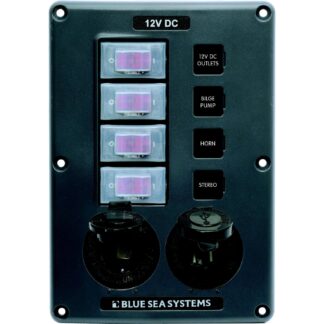 PANEL SWITCH H2O CB 4POS SCKT & USB GRAY