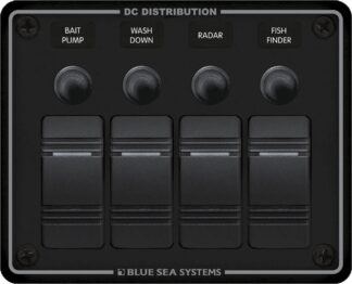 Blue Sea Systems ploča sa sklopnim osiguračima, otporna na vodu, 12 V DC, 4 mjesta, crna
